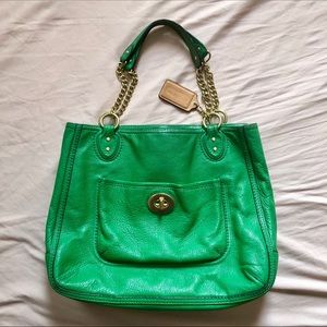 Coach Poppy Pebbled leather chain tote handbag